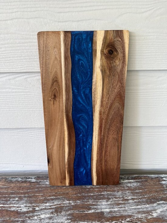 Sapphire Blue Resin River Wood Cutting Board Charcuterie Board Cheeseboard Beach - Picture 2 of 7